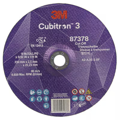 3M™ Cubitron™ 3 Trennscheibe, 87378, 36+, T42, 230 mm x 2,5 mm x 22,23 mm, EN, 25/Packung, 50 Stück/Karton