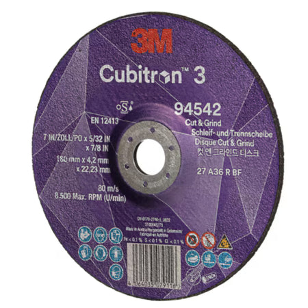 3M™ Cubitron™ 3 Trenn- und Schruppscheibe, 94542, 36+, T27, 180 mm x 4,2 mm x 22,23 mm, EN, 10/Packung, 20 Stück/Karton