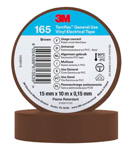 3M™ Temflex™ Vinyl-Isolierband 165, Braun, 15 mm x 10 m