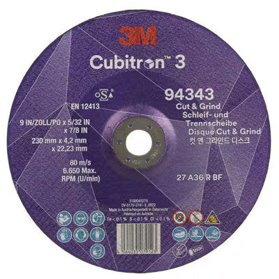 3M™ Cubitron™ 3 Trenn- und Schruppscheibe, 94343, 36+, T27, 230 mm x 4,2 mm x 22,23 mm, EN, 10/Packung, 20 Stück/Karton