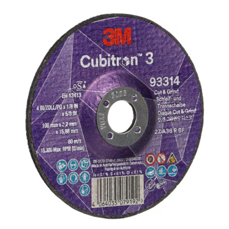 3M™ Cubitron™ 3 Trenn- und Schruppscheibe, 93314, 36+, T27, 100 mm x 3,2 mm x 15,88 mm, EN, 10/Packung, 20 Stück/Karton