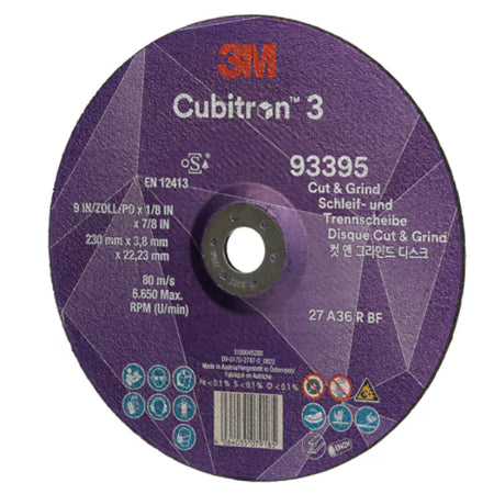 3M™ Cubitron™ 3 Trenn- und Schruppscheibe, 93395, 36+, T27, 230 mm x 3,8 mm x 22,23 mm, EN, 10 Stück/Packung, 20 Stück/Karton