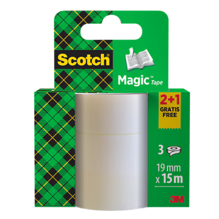 Scotch® Magic™ Invisible Tape 8-1915R3/2, Aktionspackung, 19 mm x 15 m, 2 + 1 GRATIS Rollen/Packung