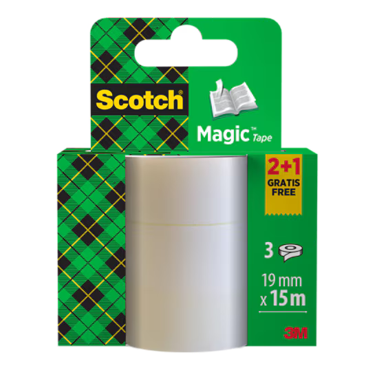 Scotch® Magic™ Invisible Tape 8-1915R3/2, Aktionspackung, 19 mm x 15 m, 2 + 1 GRATIS Rollen/Packung