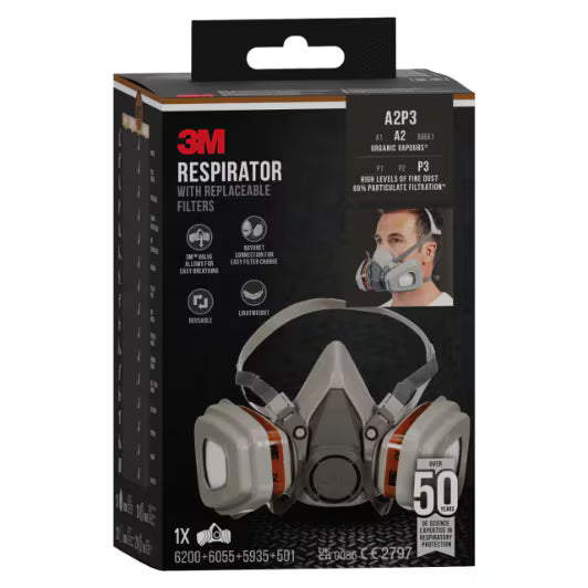 3M™ Atemschutzmaske für Lackierarbeiten 6002, A2P3, 1 Stück
