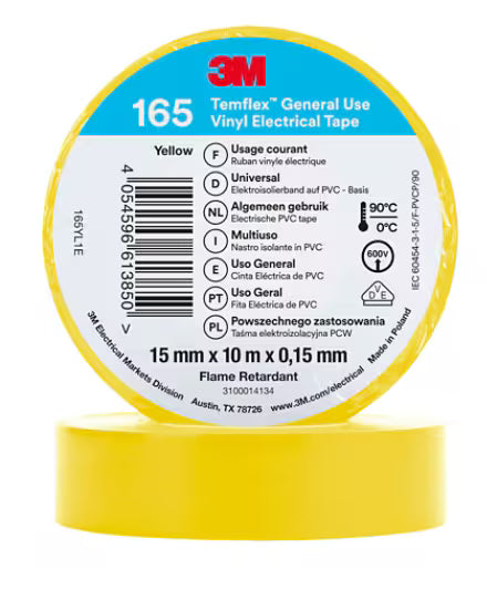 3M™ Temflex™ Vinyl-Isolierband 165, Gelb, 15 mm x 10 m