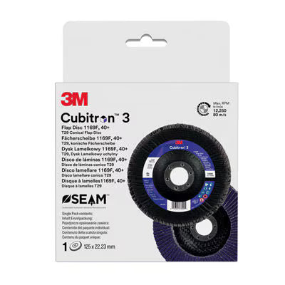 3M™ Cubitron™ 3 Fächerschleifscheibe 1169F, 40+, T29-konisch, 125 mm x 22.23 mm, 1 Stück/Packung, 10 Stück/Karton, Musterpackung