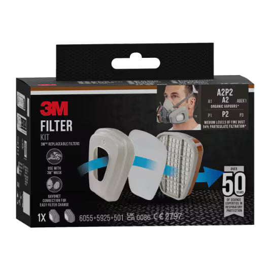 3M™ Filterset 6002-1, A2P2 organische Dämpfe (2x6055, 2x5925, 2x501)