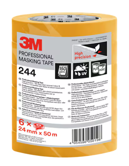 3M™ Professional Masking Tape 244 für hohe Präzision, Orange, 24 mm x 50 m, 6 Rollen/Packung, 100% PEFC, SGSCH-PEFC-COC-110078