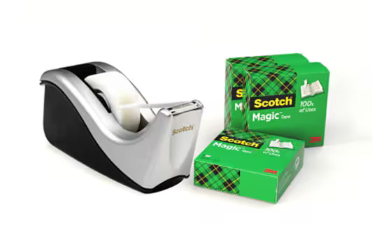 Scotch™ Klebebandabroller C60, silber + Scotch® Magic™ unsichtbares Klebeband, 19 mm x 33 m, 4 Rollen/Packung