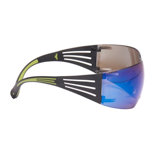 3M™ SecureFit™ 400 Schutzbrille, schwarz/grüner Rahmen, kratzfeste, blaue Spiegelgläser, SF408AS-EU