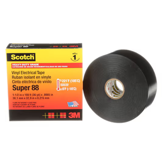 Scotch® Super 88 Vinyl-Elektro-Isolierband, Schwarz, 38 mm x 33 m, 0,22 mm