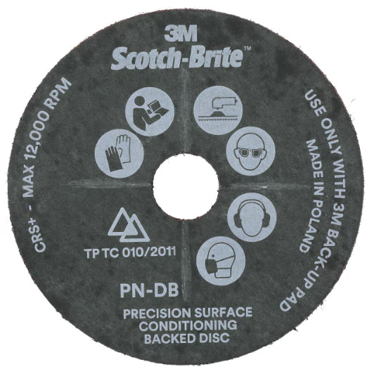 Scotch-Brite™ Precision Surface Conditioning-Scheibe mit haltbarer Rückseite, PN-DB, grob, 125 mm x 22.23 mm, geschlitzt, 10/Karton, 40 Stk./VE