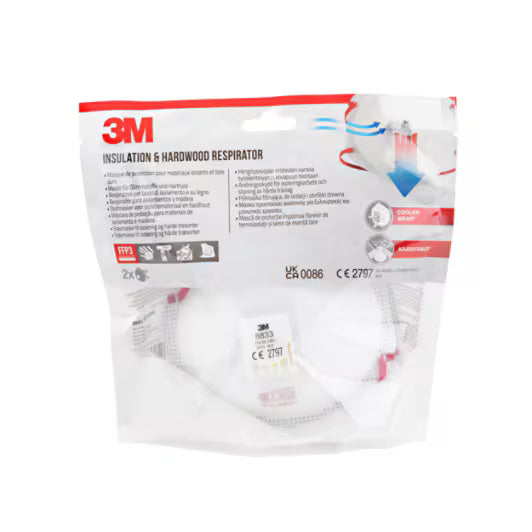 3M™ Atemschutzmaske für Dämmstoffe und Hartholz 8833C2, FFP3, mit Ventil, 2 Stück/Packung