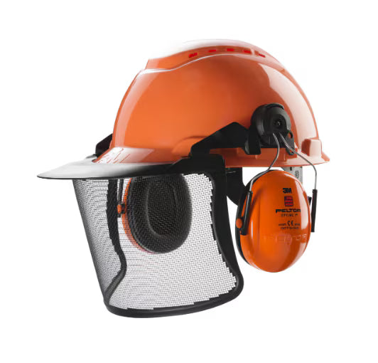 3M™ Forsthelm-Kombination, H700 Orange Helm, Optime I Kapselgehörschutz, V4G Metallgittervisier, H700NOR51V4G