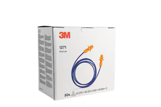 3M™ 1271 Ohrstöpsel, wiederverwendbar mit Kordel, 1 Paar/Pillow-Pack, 50 Paar/Box