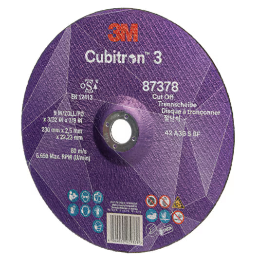 3M™ Cubitron™ 3 Trennscheibe, 87378, 36+, T42, 230 mm x 2,5 mm x 22,23 mm, EN, 25/Packung, 50 Stück/Karton