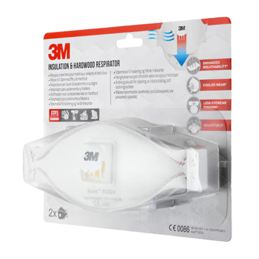3M™ Aura™ Comfort Cool Flow™ Staubmaske 9332+, FFP3, mit Ventil, 2er-Packung