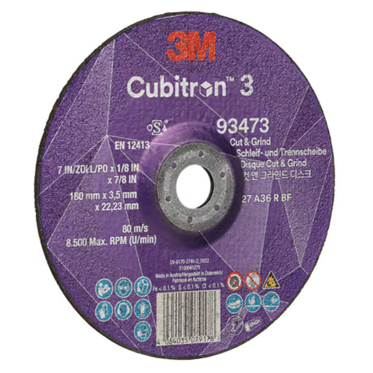 3M™ Cubitron™ 3 Trenn- und Schruppscheibe, 93473, 36+, T27, 180 mm x 3,7 mm x 22,23 mm, EN, 10/Packung, 20 Stück/Karton