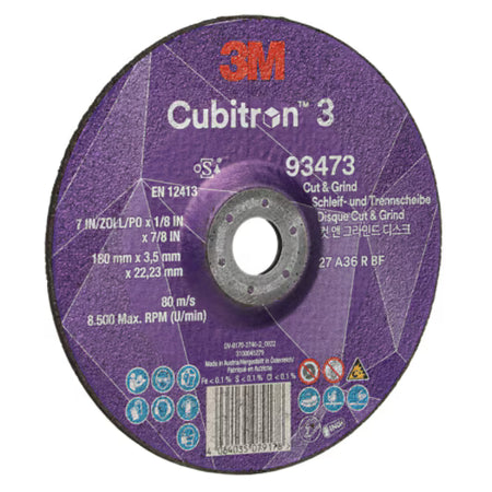 3M™ Cubitron™ 3 Trenn- und Schruppscheibe, 93473, 36+, T27, 180 mm x 3,7 mm x 22,23 mm, EN, 10/Packung, 20 Stück/Karton