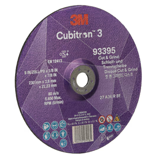 3M™ Cubitron™ 3 Trenn- und Schruppscheibe, 93395, 36+, T27, 230 mm x 3,8 mm x 22,23 mm, EN, 10 Stück/Packung, 20 Stück/Karton