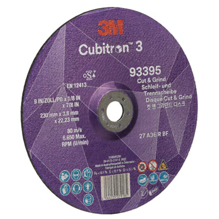 3M™ Cubitron™ 3 Trenn- und Schruppscheibe, 93395, 36+, T27, 230 mm x 3,8 mm x 22,23 mm, EN, 10 Stück/Packung, 20 Stück/Karton