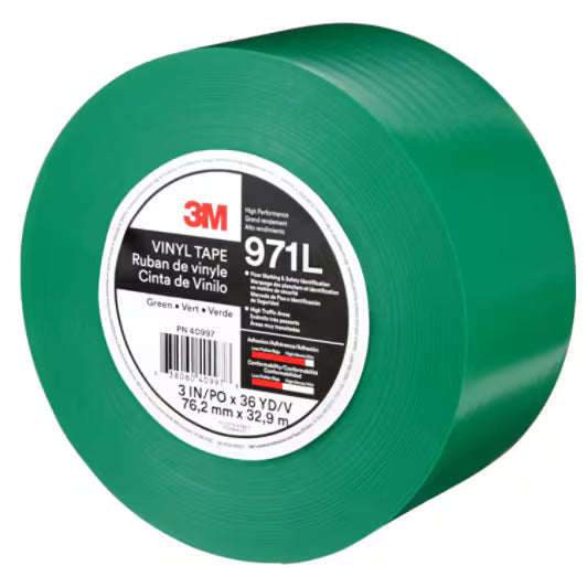 3M™ Langlebiges Bodenmarkierungsband 971L, Grün, 76.2 mm x 33 m, 0.43 mm, einzeln und praktisch verpackt