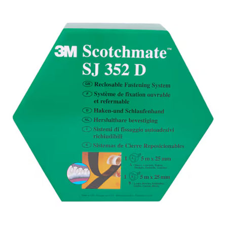 3M™ Wiederverschließbarer Klettverschluss Haken und Schlaufe SJ352D, Schwarz, 25 mm x 5 m, 4.4 mm, Spenderbox