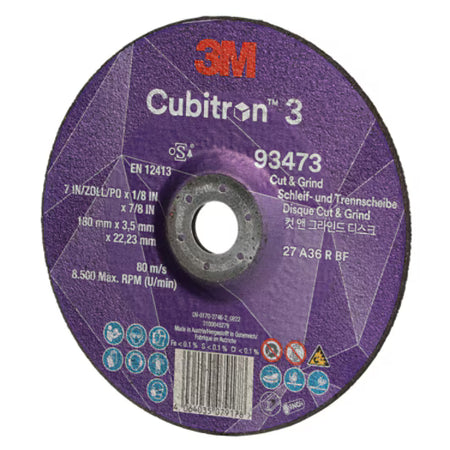 3M™ Cubitron™ 3 Trenn- und Schruppscheibe, 93473, 36+, T27, 180 mm x 3,7 mm x 22,23 mm, EN, 10/Packung, 20 Stück/Karton