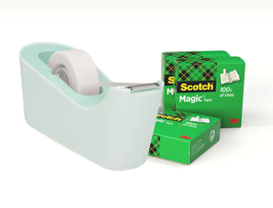 Scotch™ Klebebandabroller C18, Mint + Scotch® Magic™ unsichtbares Klebeband, 19 mm x 33 m, 4 Rollen/Packung