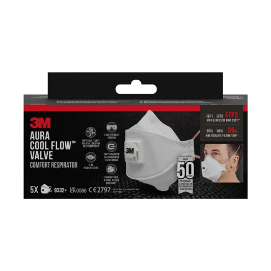 3M™ Aura™ Comfort Cool Flow™ Staubmaske 9332+, FFP3, mit Ventil, 5 Stück/Packung
