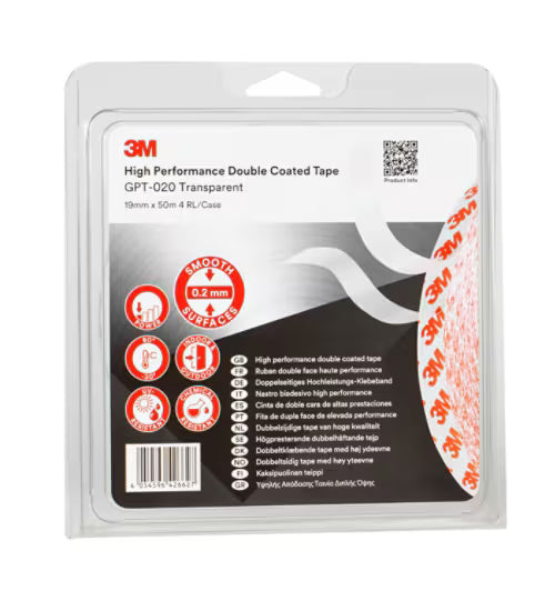 3M™ Doppelseitiges Klebeband GPT-020, transparent, 19 mm x 50 m, 0.2 mm