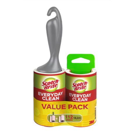 Scotch-Brite™ Everyday Clean Fusselroller für den täglichen Gebrauch + Fusselroller für den täglichen Gebrauch Nachfüllung, 56 Blatt pro Stück, 1/Packung