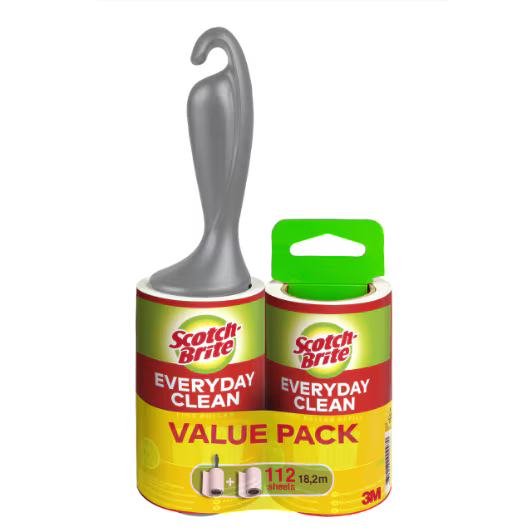 Scotch-Brite™ Everyday Clean Fusselroller für den täglichen Gebrauch + Fusselroller für den täglichen Gebrauch Nachfüllung, 56 Blatt pro Stück, 1/Packung