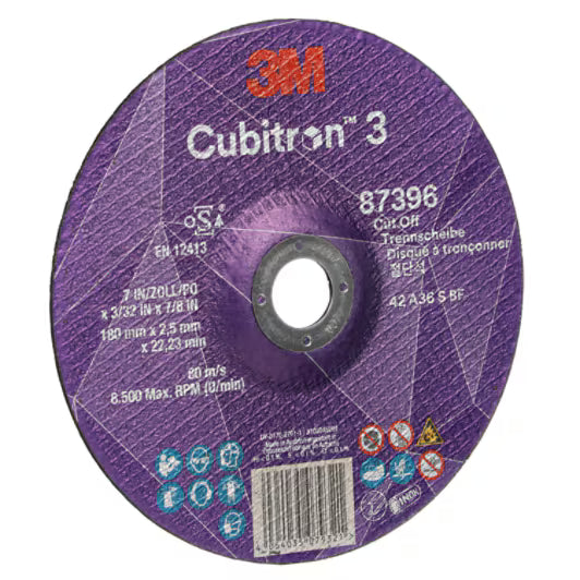 3M™ Cubitron™ 3 Trennscheibe, 87396, 36+, T42, 180 mm x 2,5 mm x 22,23 mm, EN, 25 Stück/Packung, 50 Stück/Karton