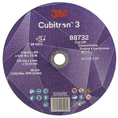 3M™ Cubitron™ 3 Trennscheibe, 88732, 36+, T41, 230 mm x 2 mm x 22,23 mm, EN, 25 Stück/Packung, 50 Stück/Karton