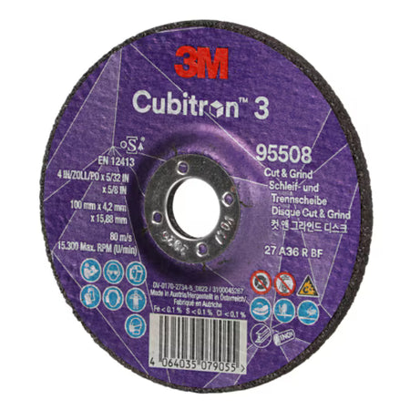 3M™ Cubitron™ 3 Trenn- und Schruppscheibe, 95508, 36+, T27, 100 mm x 4,2 mm x 15,88 mm, EN, 10/Packung, 20 Stück/Karton