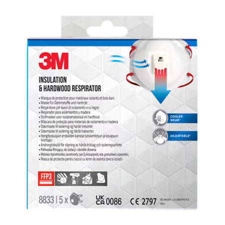 3M™ Partikel-Atemschutzmaske 8833PRO5, FFP3, mit Ventil, 5 Stück/Packung, 6 Packungen/Karton
