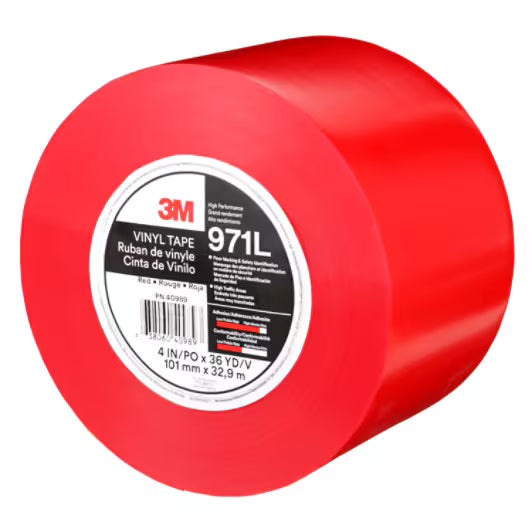 3M™ Robuste Bodenmarkierungsbänder 971L, Rot, 101.6 mm x 33 m, 0.43 mm, einzeln verpackt und bequem verpackt