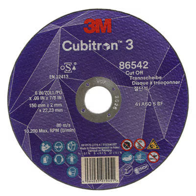 3M™ Cubitron™ 3 Trennscheibe, 86542, 60+, T41, 150 mm x 2 mm x 22,23 mm, EN, 25 Stück/Packung, 50 Stück/Karton
