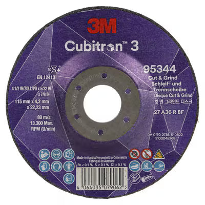 3M™ Cubitron™ 3 Trenn- und Schruppscheibe, 95344, 36+, T27, 115 mm x 4,2 mm x 22,23 mm, EN, 10/Packung, 20 Stück/Karton
