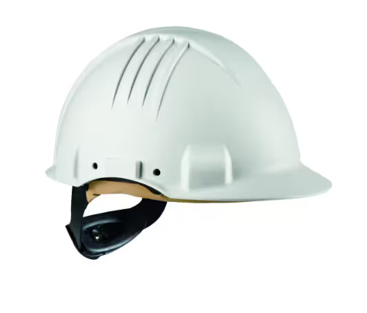 3M™ Schutzhelm für hohe Temperaturen, Ratschenverschluss, ohne Belüftung, 1000 V dielektrisch, Lederschweißband, weiß, G3501M-VI