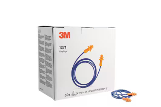 3M™ 1271 Ohrstöpsel, wiederverwendbar mit Kordel, 1 Paar/Pillow-Pack, 50 Paar/Box