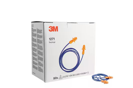 3M™ 1271 Ohrstöpsel, wiederverwendbar mit Kordel, 1 Paar/Pillow-Pack, 50 Paar/Box