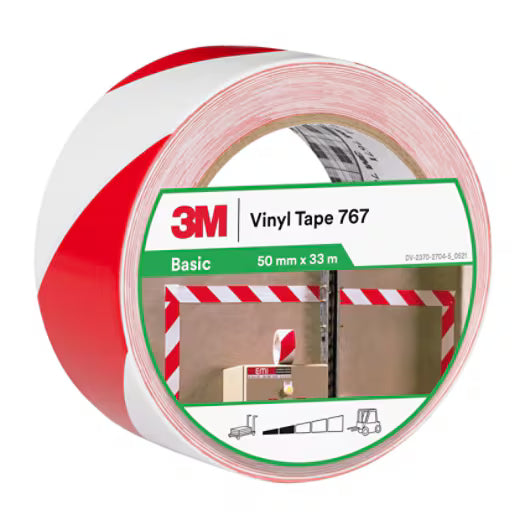 3M™ Warnmarkierungsband 767, Rot/Weiß, 50 mm x 33 m, Einzeln und praktisch verpackt