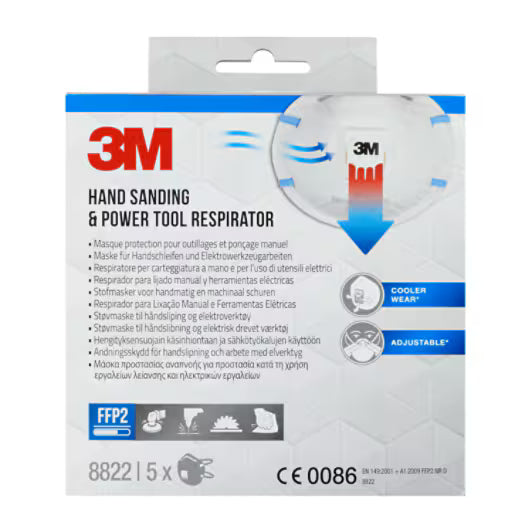 3M™ Atemschutzmaske zum manuellen und maschinellen Schleifen 8822, FFP2, Ventil, 5 Stück/Packung