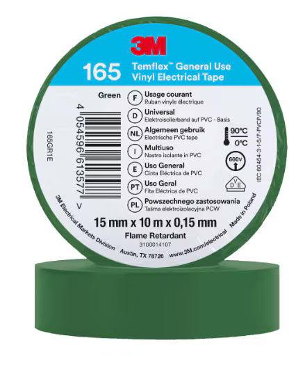 3M™ Temflex™ Vinyl-Elektroisolierband 165, Grün, 15 mm x 10 m