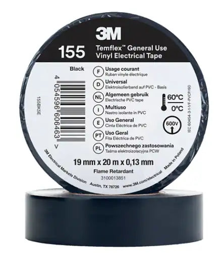 3M™ Temflex™ Vinyl-Isolierband 155, Schwarz, 19 mm x 20 m