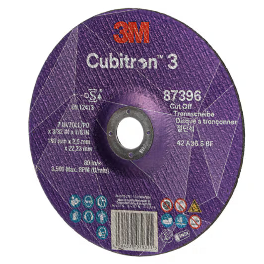 3M™ Cubitron™ 3 Trennscheibe, 87396, 36+, T42, 180 mm x 2,5 mm x 22,23 mm, EN, 25 Stück/Packung, 50 Stück/Karton