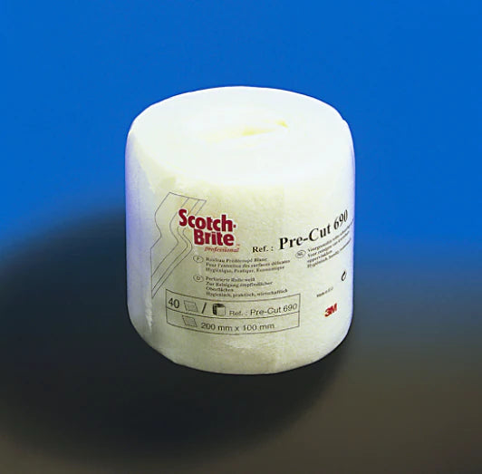 Scotch-Brite™ Vorgestanzte Reinigungspads für empfindliche Oberflächen 690, weiß, 200 mm x 100 mm, 40 Blätter/Rolle